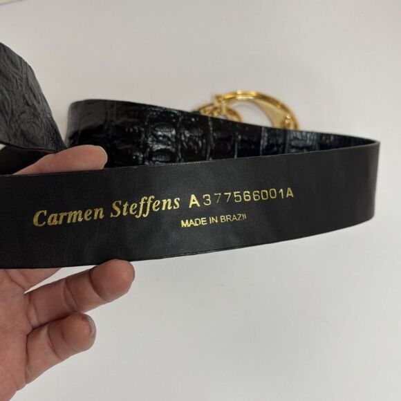 Carmen Steffens Black Crocodile Embossed Belt with Zebra-Print "GS" Buckle - Picture 4 of 5